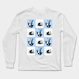 Pandas Checker - Blue Long Sleeve T-Shirt